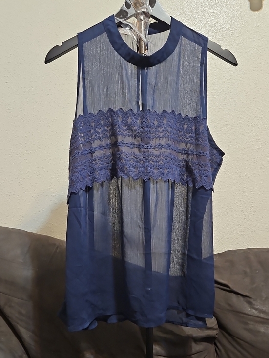 Maurices Tops - Maurices Navy Sheer Lace-Panel Sleeveless Camisole